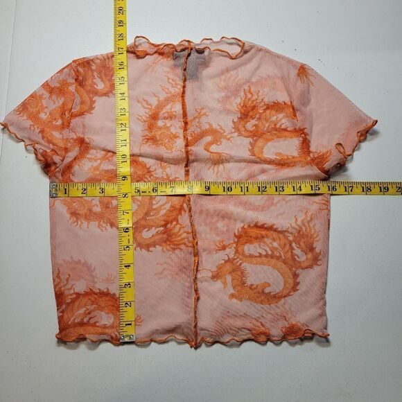 Just Polly Orange Sheer Mesh Dragon Crop Top Tee - Picture 8 of 8